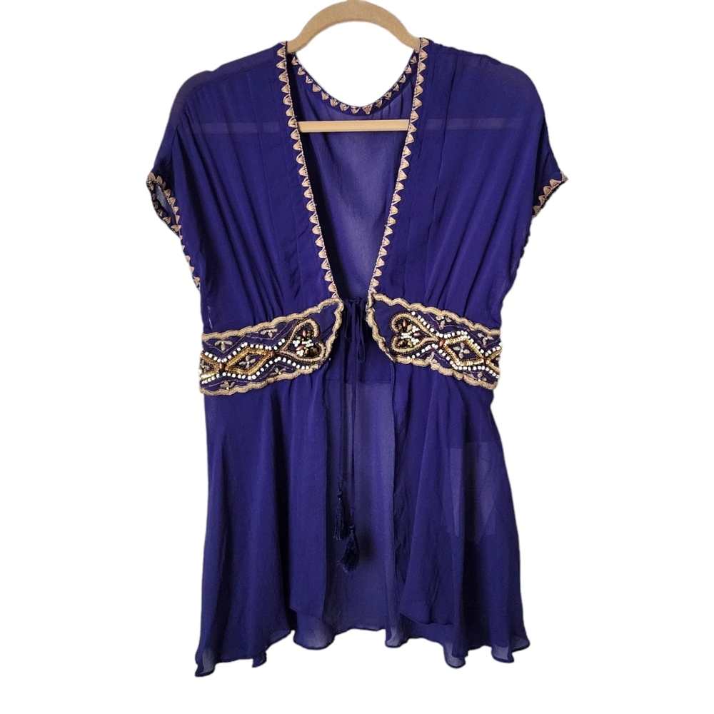 GRACE CONTINENTAL silk beaded embroidered blouse in purple NEW - Picture 1 of 10
